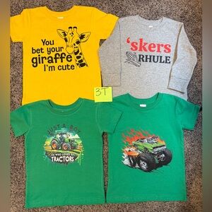 Kids Graphic T-Shirt Set - Giraffe, Tractor, Monster Truck Designs